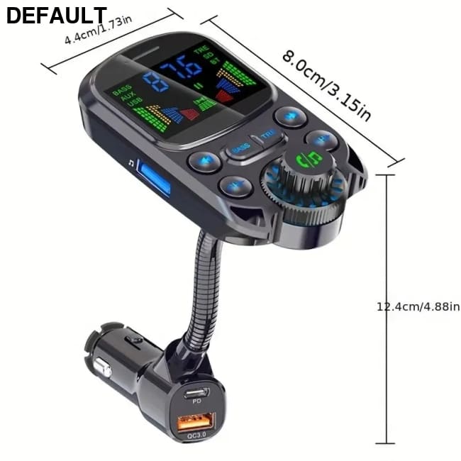 Car FM Transmitter Wireless Handsfree Kit Bass 3.5mm AUX Audio Receiver QC3.0 PD 30W Fast Charging Mp3 Player Black
