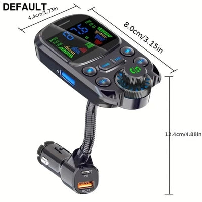 Car FM Transmitter Wireless Handsfree Kit Bass 3.5mm AUX Audio Receiver QC3.0 PD 30W Fast Charging Mp3 Player Black
