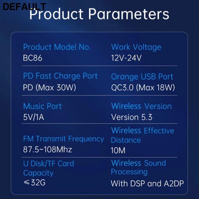 Car FM Transmitter Wireless Handsfree Kit Bass 3.5mm AUX Audio Receiver QC3.0 PD 30W Fast Charging Mp3 Player Black