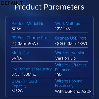 Car FM Transmitter Wireless Handsfree Kit Bass 3.5mm AUX Audio Receiver QC3.0 PD 30W Fast Charging Mp3 Player Black