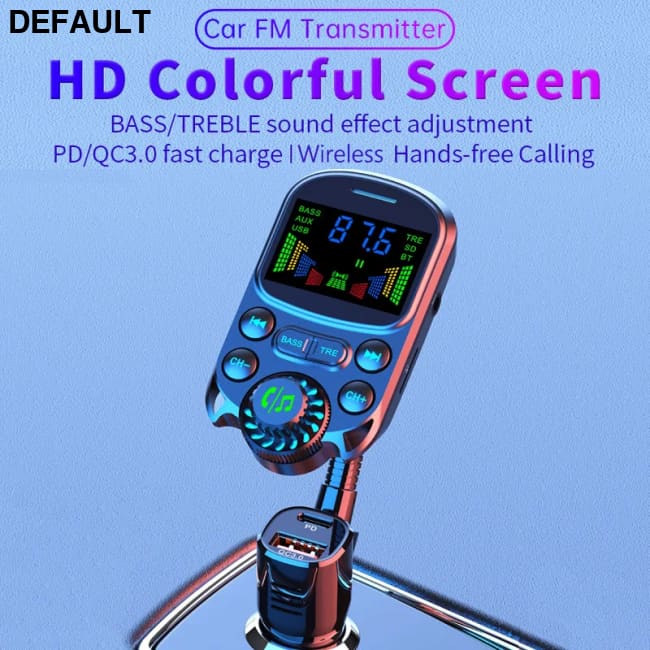 Car FM Transmitter Wireless Handsfree Kit Bass 3.5mm AUX Audio Receiver QC3.0 PD 30W Fast Charging Mp3 Player Black