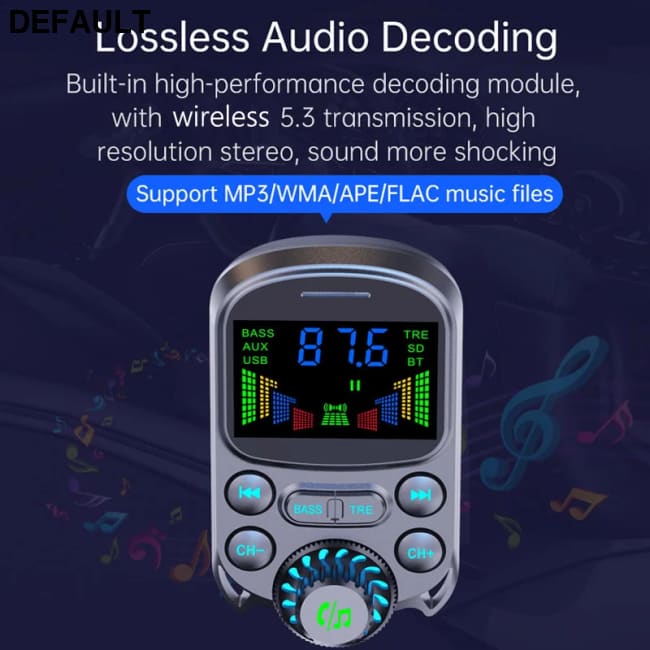 Car FM Transmitter Wireless Handsfree Kit Bass 3.5mm AUX Audio Receiver QC3.0 PD 30W Fast Charging Mp3 Player Black