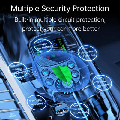 Car FM Transmitter Wireless Handsfree Kit Bass 3.5mm AUX Audio Receiver QC3.0 PD 30W Fast Charging Mp3 Player Black