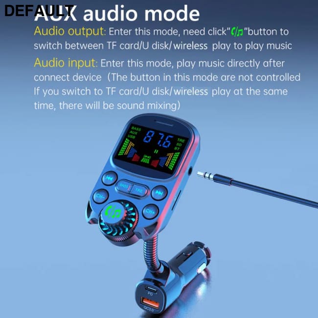 Car FM Transmitter Wireless Handsfree Kit Bass 3.5mm AUX Audio Receiver QC3.0 PD 30W Fast Charging Mp3 Player Black