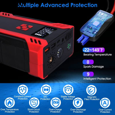 Car Jump Starter with Air Compressor Portable Battery Booster Digital Tire Inflator 2000mAh Peak Current for 12V 6.5L