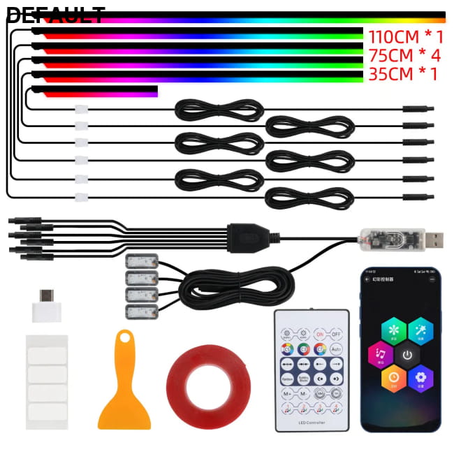 Car LED Acrylic Light Strip for Interior Ambient 10 in 1 110cm Accessories RGB Bars