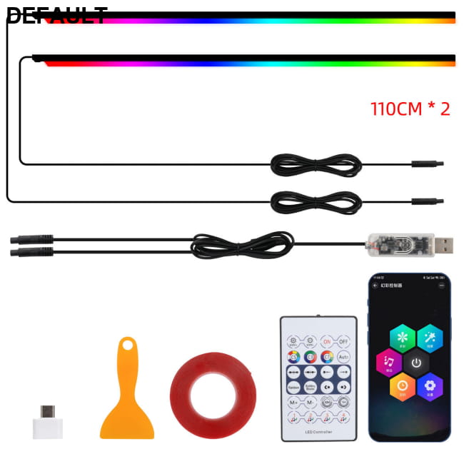 Car LED Acrylic Light Strip for Interior Ambient 2x 110cm Accessories RGB Bars