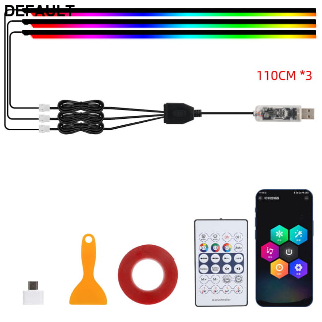 Car LED Acrylic Light Strip for Interior Ambient 3x 110cm Accessories RGB Bars