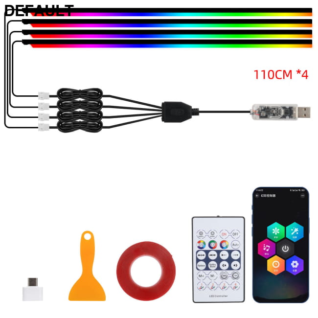Car LED Acrylic Light Strip for Interior Ambient 4x 110cm Accessories RGB Bars