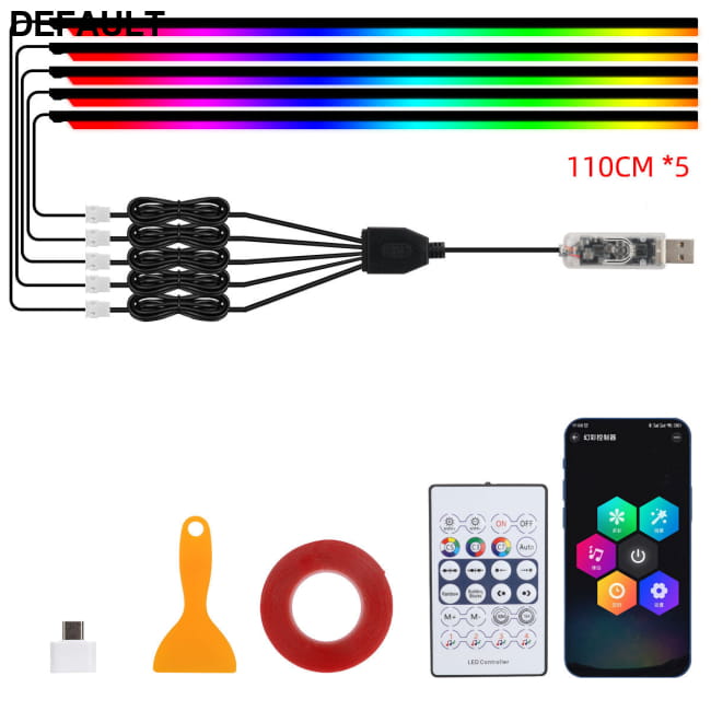 Car LED Acrylic Light Strip for Interior Ambient 5x 110cm Accessories RGB Bars