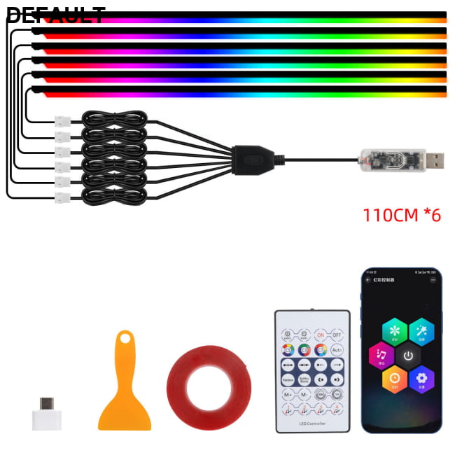 Car LED Acrylic Light Strip for Interior Ambient 6x 110cm Accessories RGB Bars