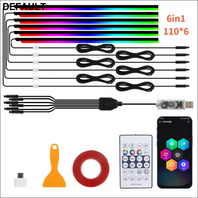 Car LED Acrylic Light Strip for Interior Ambient Accessories RGB Bars