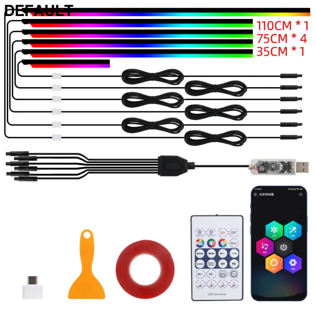 Car LED Acrylic Light Strip for Interior Ambient Accessories RGB Bars