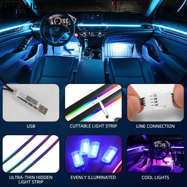 Car LED Acrylic Light Strip for Interior Ambient Accessories RGB Bars