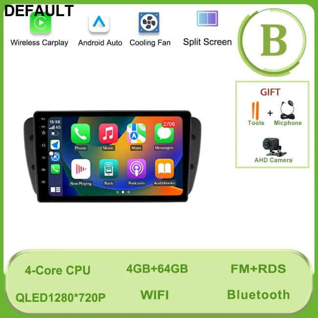 Car Radio Video Multimedia Player Carplay Android GPS (B) 4G 64G AHD DVD Players