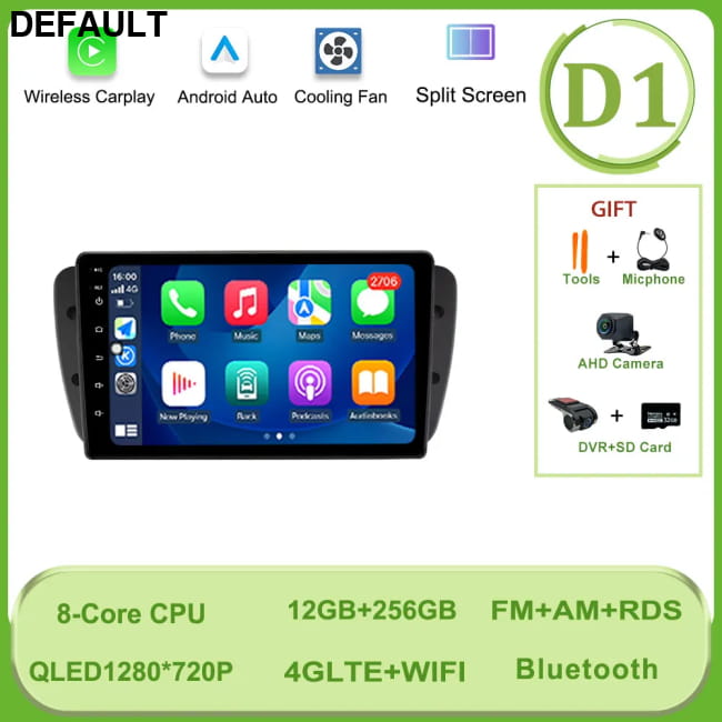Car Radio Video Multimedia Player Carplay Android GPS (D1) 12G 256G DVR