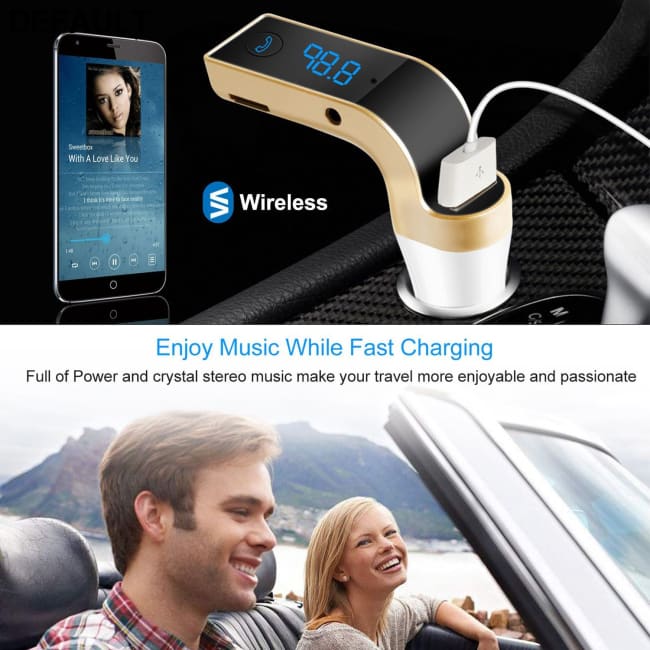 Car Wireless FM Transmitter USB Charger Hands-free Call MP3 Player MMC Card Reading Aux-in LCD Display Gold Bluetooth
