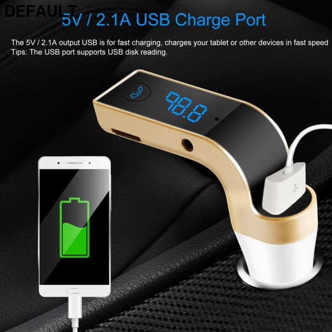 Car Wireless FM Transmitter USB Charger Hands-free Call MP3 Player MMC Card Reading Aux-in LCD Display Gold Bluetooth