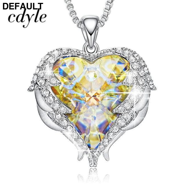 Cdyle Angel Wings Necklace Crystals from Swarovski AB Color Sterling Silver Necklaces