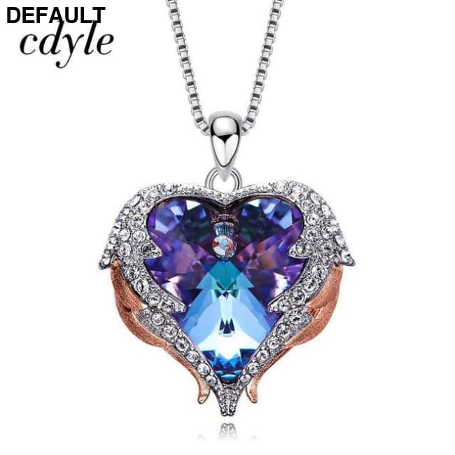 Cdyle Angel Wings Necklace Crystals from Swarovski Necklaces Fashion Jewelry For Women Heart Of Mother’s Day Gifts Rose