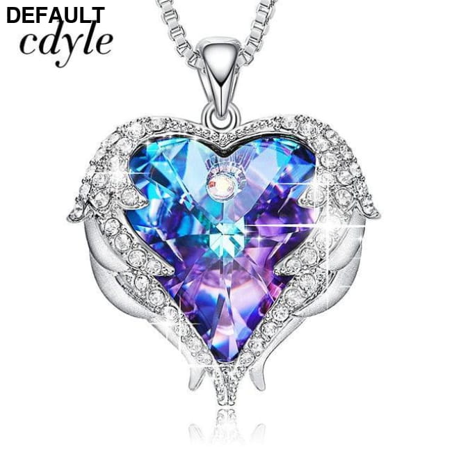 Cdyle Angel Wings Necklace Crystals from Swarovski Purple Sterling Silver Necklaces