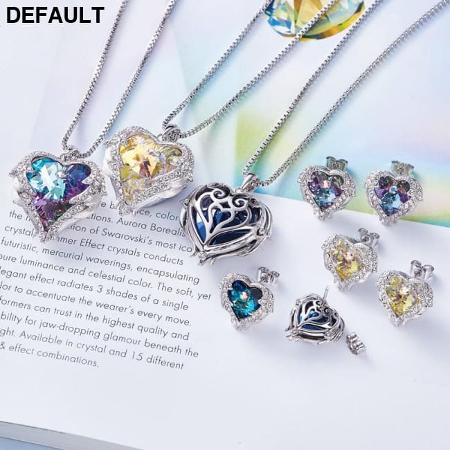 Cdyle Crystals from Swarovski Angel Wings Necklaces Earrings Purple Blue Crystal Heart Pendant Jewelry Set For Women