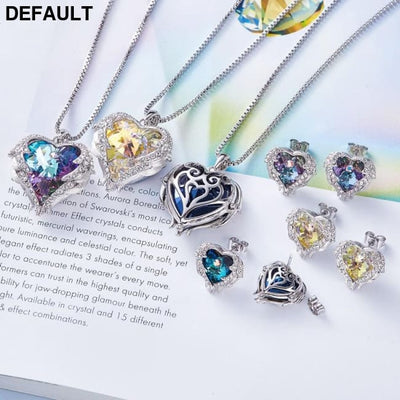 Cdyle Crystals from Swarovski Angel Wings Necklaces Earrings Purple Blue Crystal Heart Pendant Jewelry Set For Women