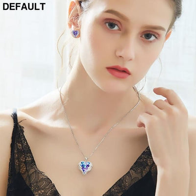 Cdyle Crystals from Swarovski Angel Wings Necklaces Earrings Purple Blue Crystal Heart Pendant Jewelry Set For Women