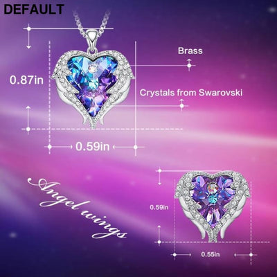 Cdyle Crystals from Swarovski Angel Wings Necklaces Earrings Purple Blue Crystal Heart Pendant Jewelry Set For Women
