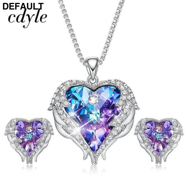 Cdyle Crystals from Swarovski Angel Wings Necklaces Purple Light Sterling Silver Necklace Sets Jewelry