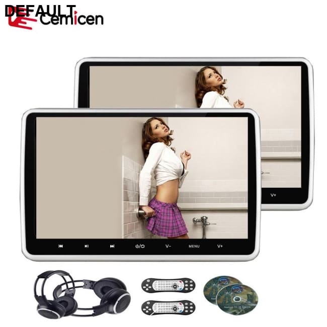Cemicen 2PCS 10.1 Inch Car Headrest Monitor DVD Video Player USB/SD/HDMI/IR/FM TFT LCD Screen Touch Button Game Remote