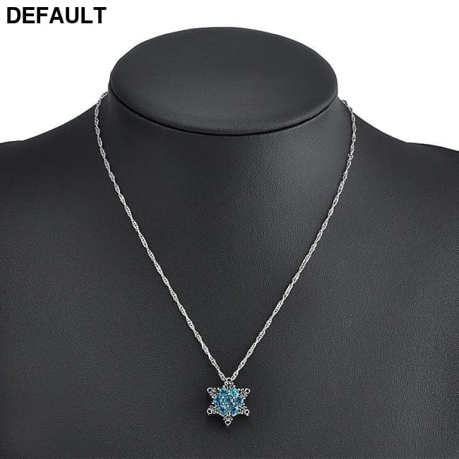 Charm Vintage lady Blue Crystal Snowflake Zircon Flower Necklaces Sterling Silver