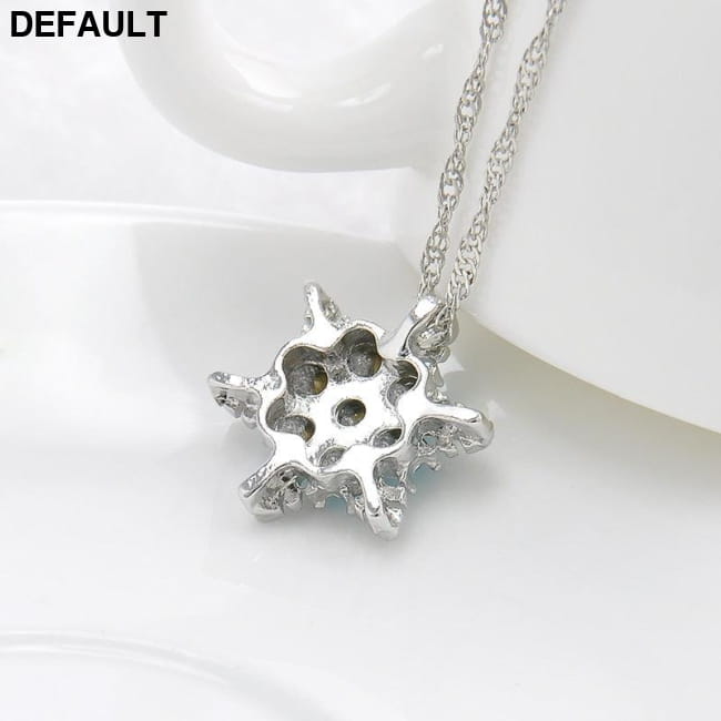 Charm Vintage lady Blue Crystal Snowflake Zircon Flower Necklaces Sterling Silver