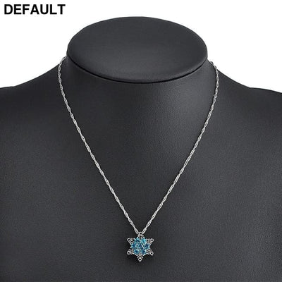 Charm Vintage lady Blue Crystal Snowflake Zircon Flower Silver Necklaces & Pendants Jewelry gift for Women girls