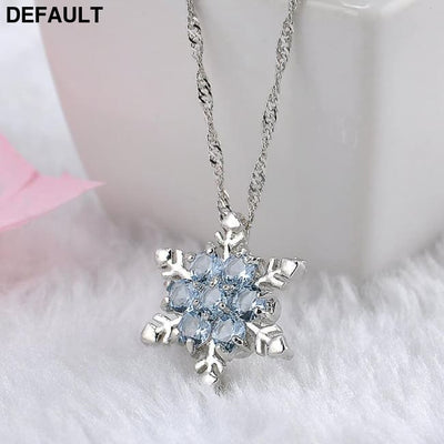 Charm Vintage lady Blue Crystal Snowflake Zircon Flower Silver Necklaces & Pendants Jewelry gift for Women girls