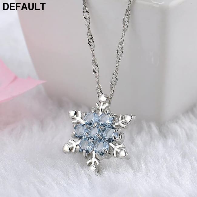 Charm Vintage lady Blue Crystal Snowflake Zircon Flower Silver Necklaces & Pendants Jewelry gift for Women girls
