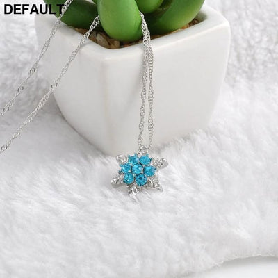 Charm Vintage lady Blue Crystal Snowflake Zircon Flower Silver Necklaces & Pendants Jewelry gift for Women girls