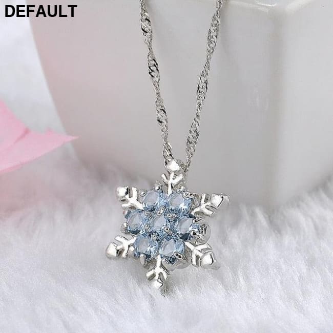 Charm Vintage lady Blue Crystal Snowflake Zircon Flower Silver Necklaces & Pendants Jewelry gift for Women girls