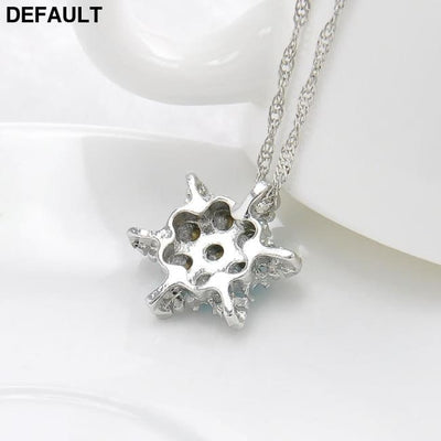 Charm Vintage lady Blue Crystal Snowflake Zircon Flower Silver Necklaces & Pendants Jewelry gift for Women girls