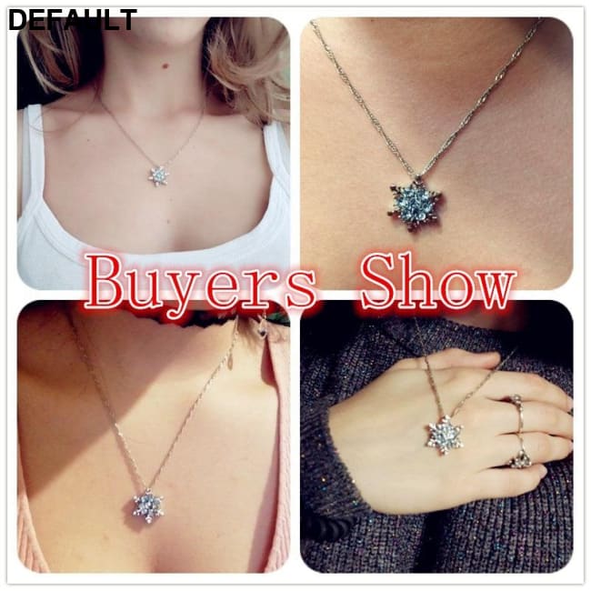 Charm Vintage lady Blue Crystal Snowflake Zircon Flower Silver Necklaces & Pendants Jewelry gift for Women girls