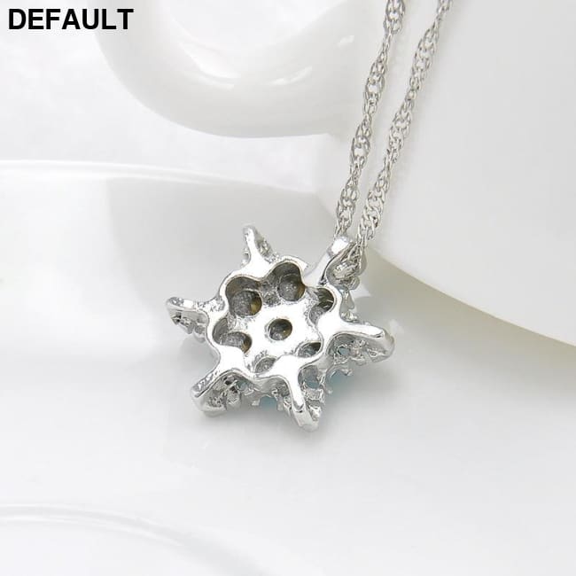 Charm Vintage lady Blue Crystal Snowflake Zircon Flower Silver Necklaces & Pendants Jewelry gift for Women girls