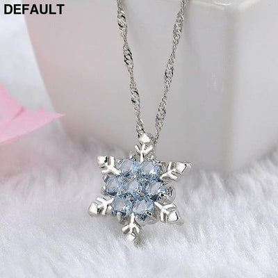 Charm Vintage lady Blue Crystal Snowflake Zircon Flower Silver Necklaces & Pendants Jewelry gift for Women girls