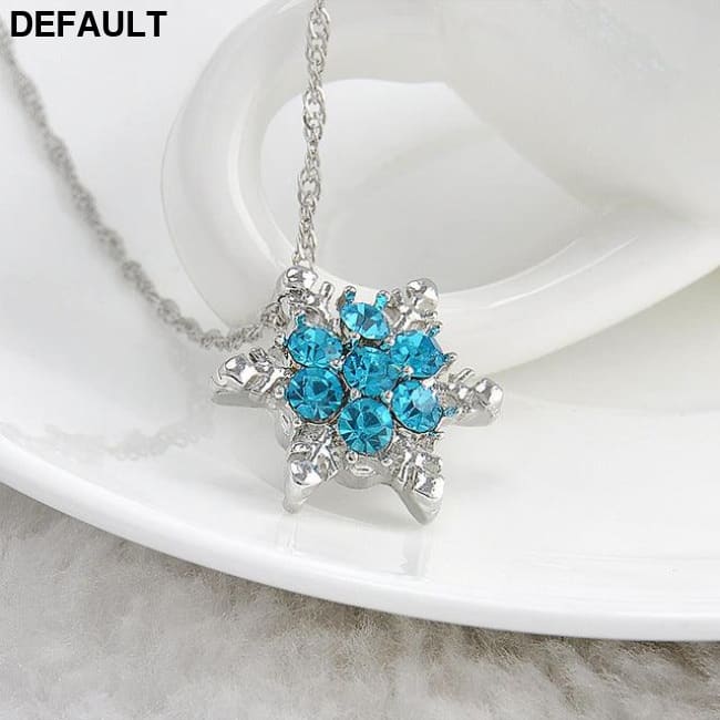 Charm Vintage lady Blue Crystal Snowflake Zircon Flower Silver Necklaces & Pendants Jewelry gift for Women girls