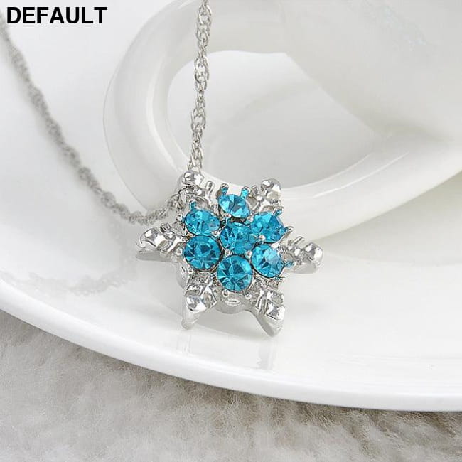 Charm Vintage lady Blue Crystal Snowflake Zircon Flower sky Necklaces Sterling Silver