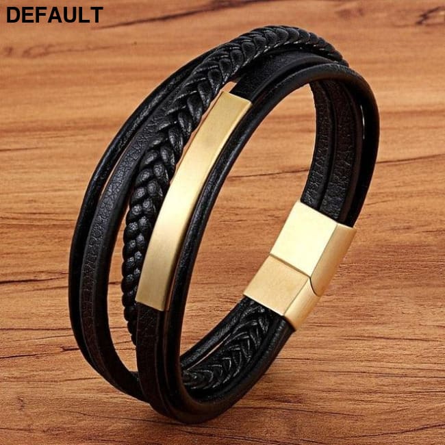 Classic Genuine Leather Bracelet For Men Hand Charm Jewelry Multilayer Magnet Handmade Gift Cool Boys Gold / 19cm