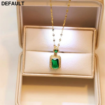 Classic Women’s Three-piece Jewelry Set Statement Emerald Ring Fashion Green Zircon Earring Necklace Wedding Sets