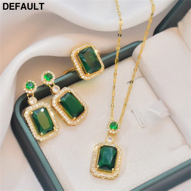 Classic Women’s Three-piece Jewelry Set Statement Emerald 3piece Sterling Silver Necklace Sets Necklaces