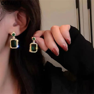 Classic Women’s Three-piece Jewelry Set Statement Emerald Ring Fashion Green Zircon Earring Necklace Wedding Sets