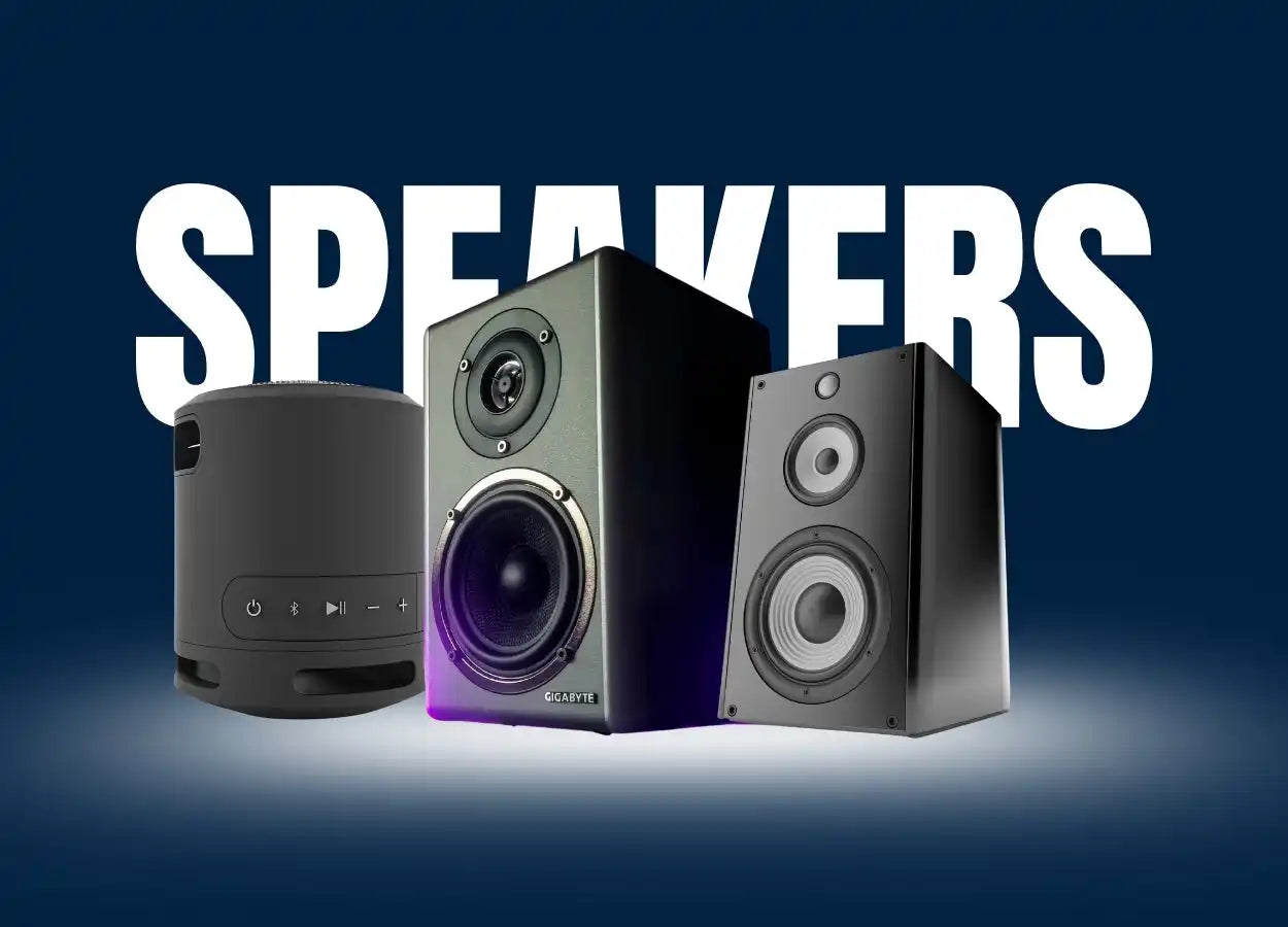 A collection of three different types of audio speakers.