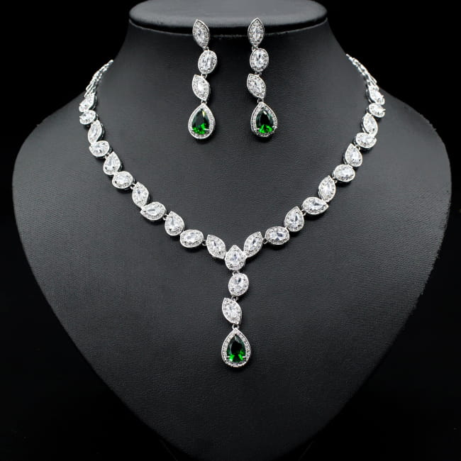 Colorful Zircon Necklace Earrings Clavicle Chain Female Green Sterling Silver Sets Necklaces Jewelry